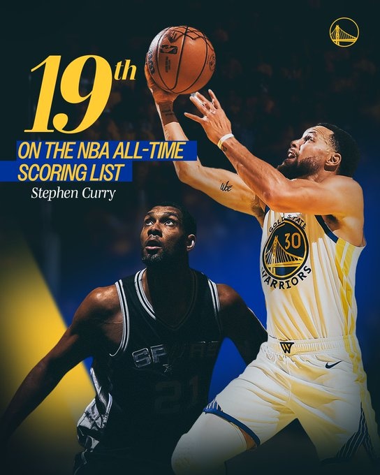 亿万28娱乐-勇士官方晒出海报：祝贺库里超越邓肯 升至历史得分榜第19位